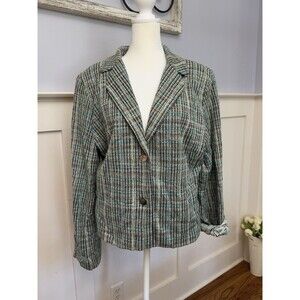 Sigrid Olsen Green Silk Blend  Tweed Paisley Satin Lined Blazer Jacket Size L